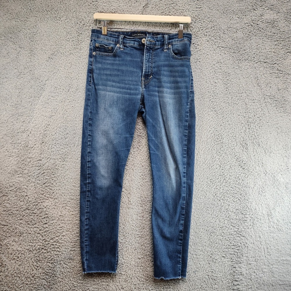 Lucky Brand Bridgette Skinny Jeans Women 6/28 (Fits 28x26) Blue Raw Hems Stretch